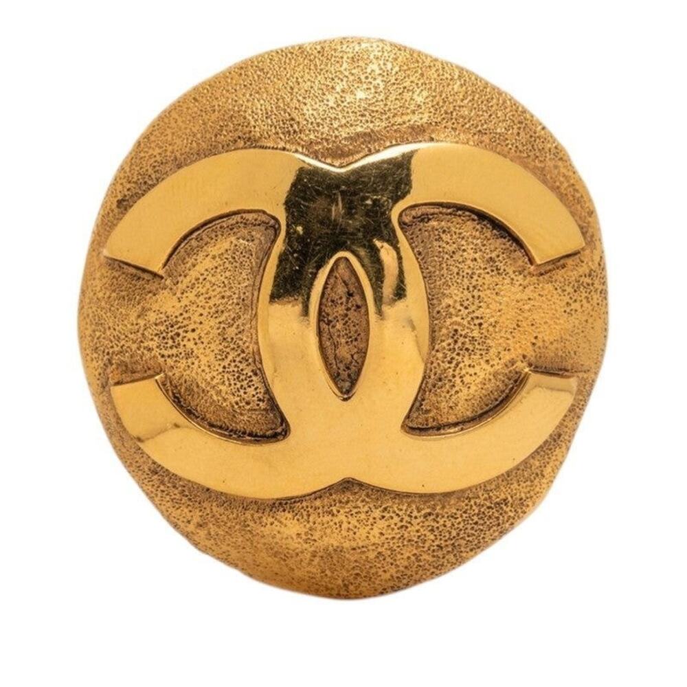 Chanel CC Logo Round Brooch Gold Plated